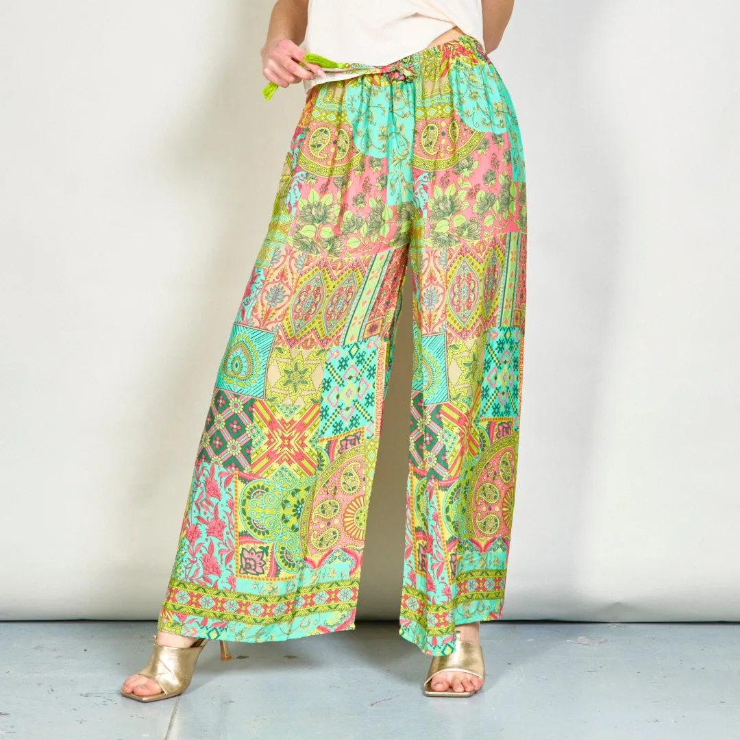 Vibrant printed bohemian wide-leg trousers wholesale