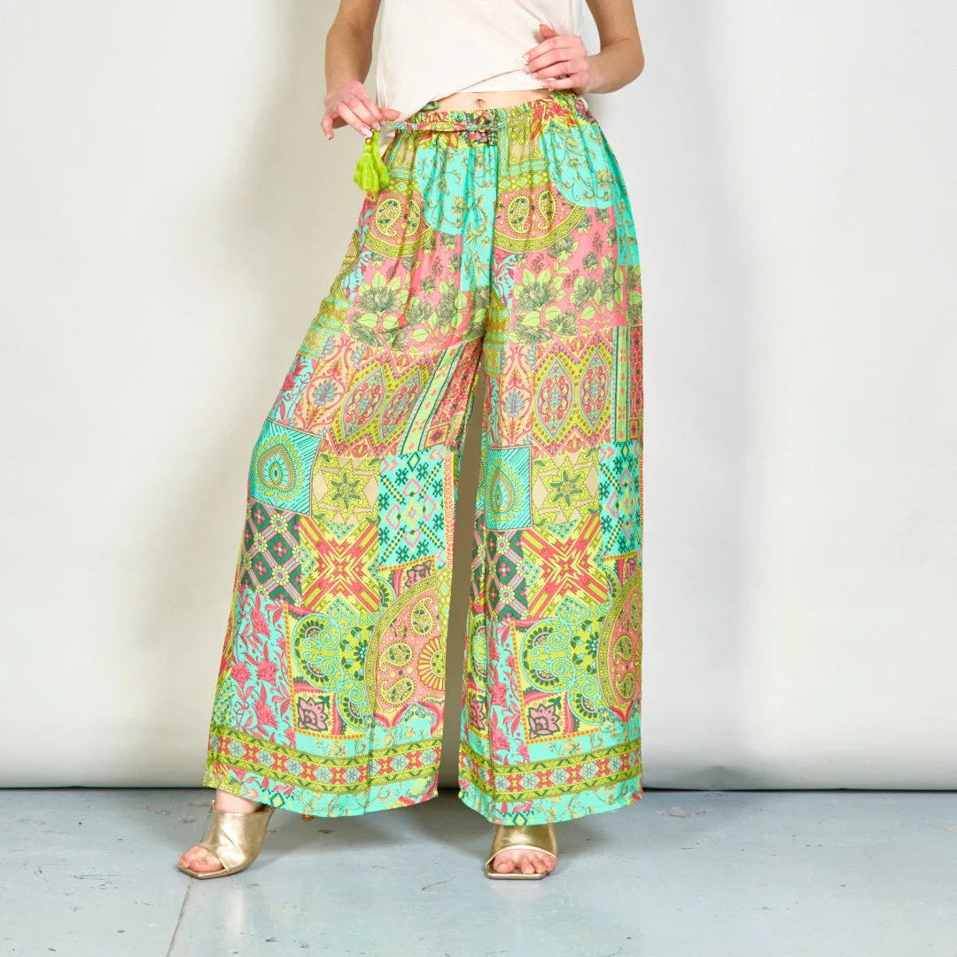Vibrant printed bohemian wide-leg trousers wholesale