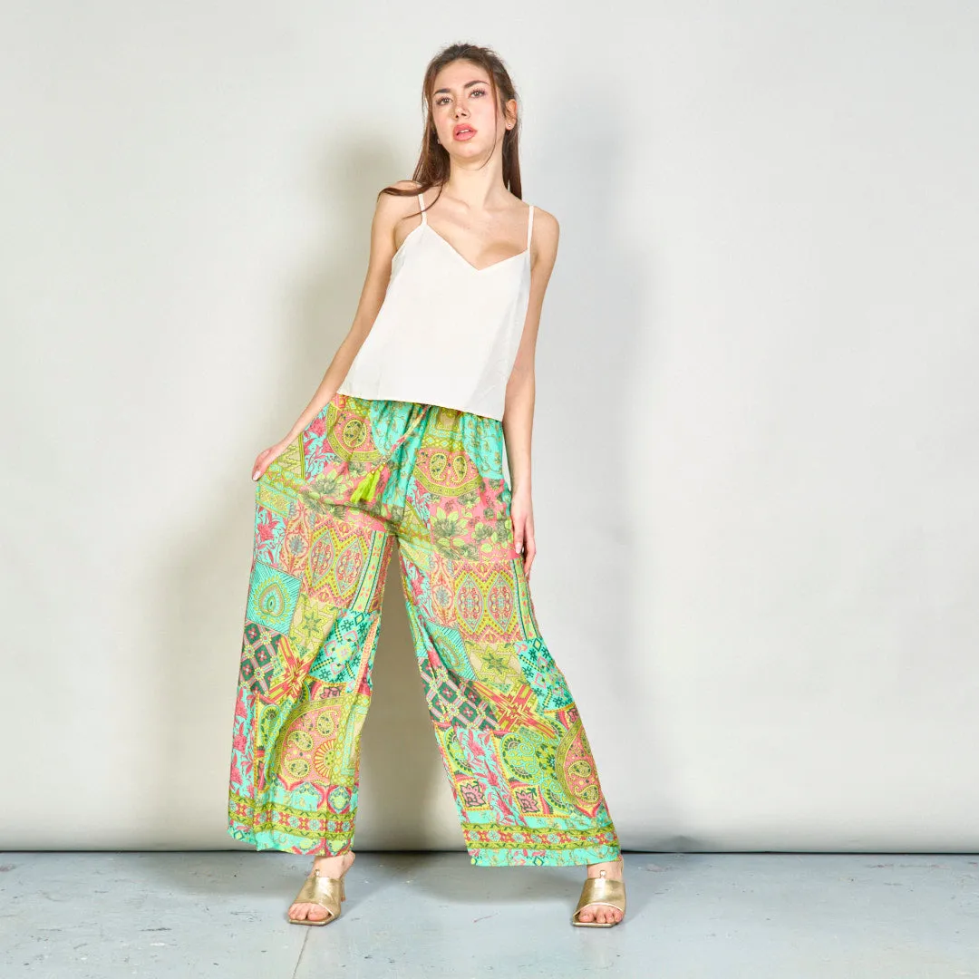 Vibrant printed bohemian wide-leg trousers wholesale