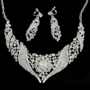 Vintage Style Rhinestone Bridal Necklace Earrings Set