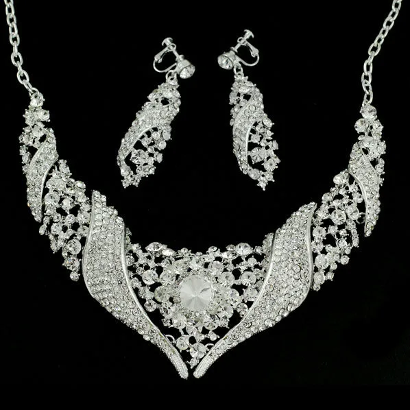 Vintage Style Rhinestone Bridal Necklace Earrings Set