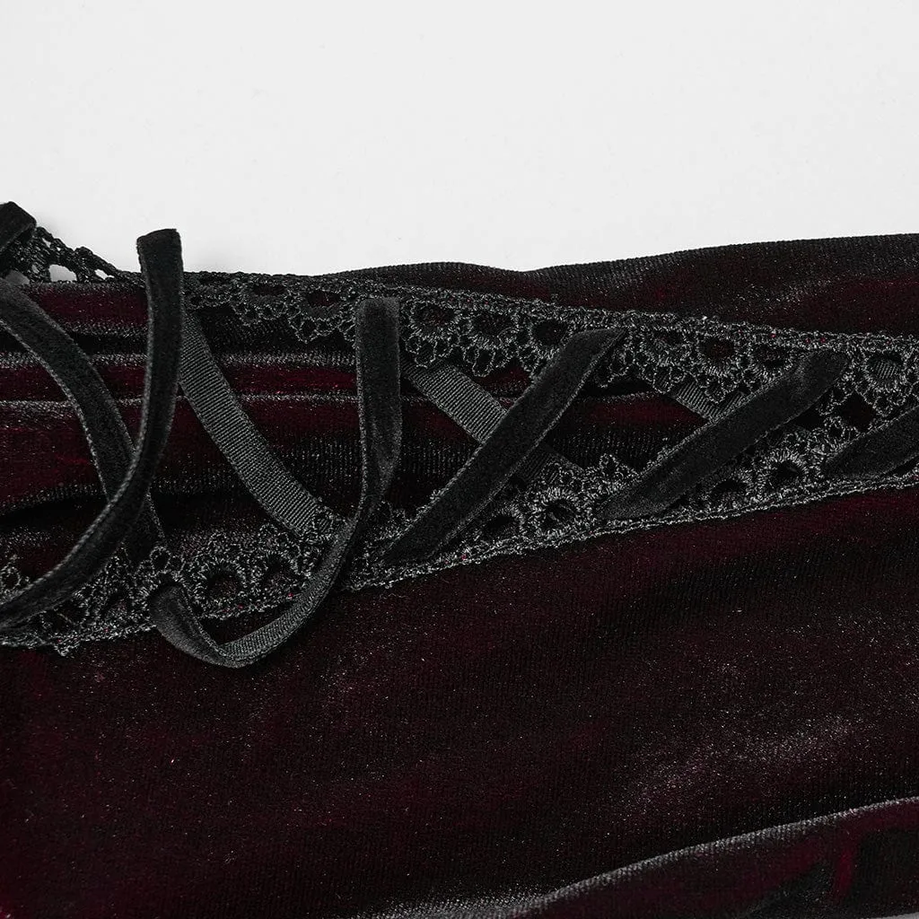 Women's Gothic Doll Collar Gradient Velvet Prom Dress Red