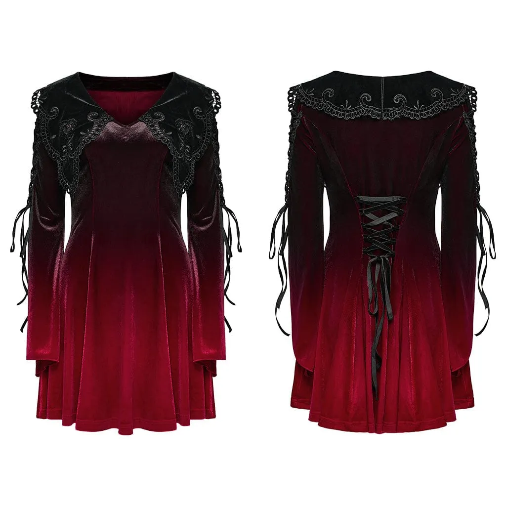 Women's Gothic Doll Collar Gradient Velvet Prom Dress Red