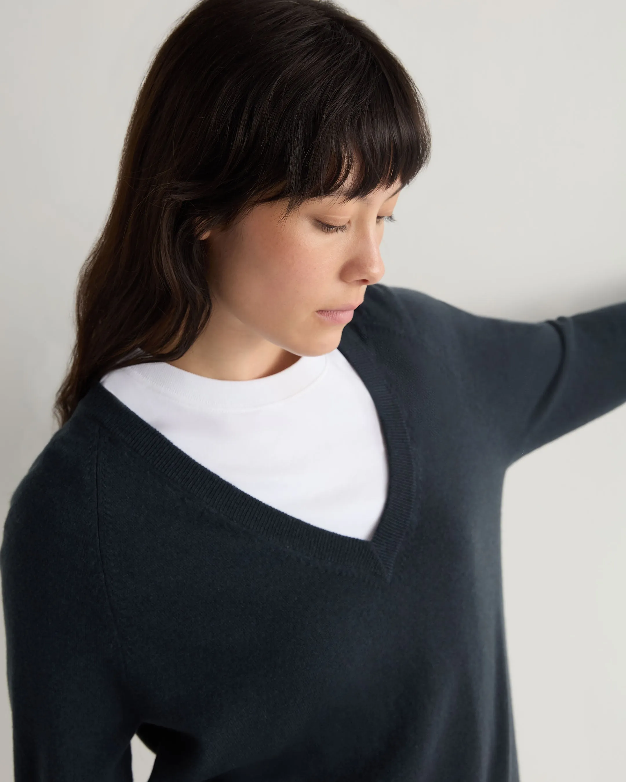 Women's Relaxed V Neck Cashmere Jumper Grigio Blue