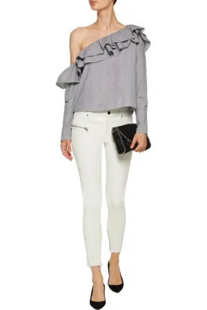 Women's Slim Fit Skinny White Leather Capri Pants WP22