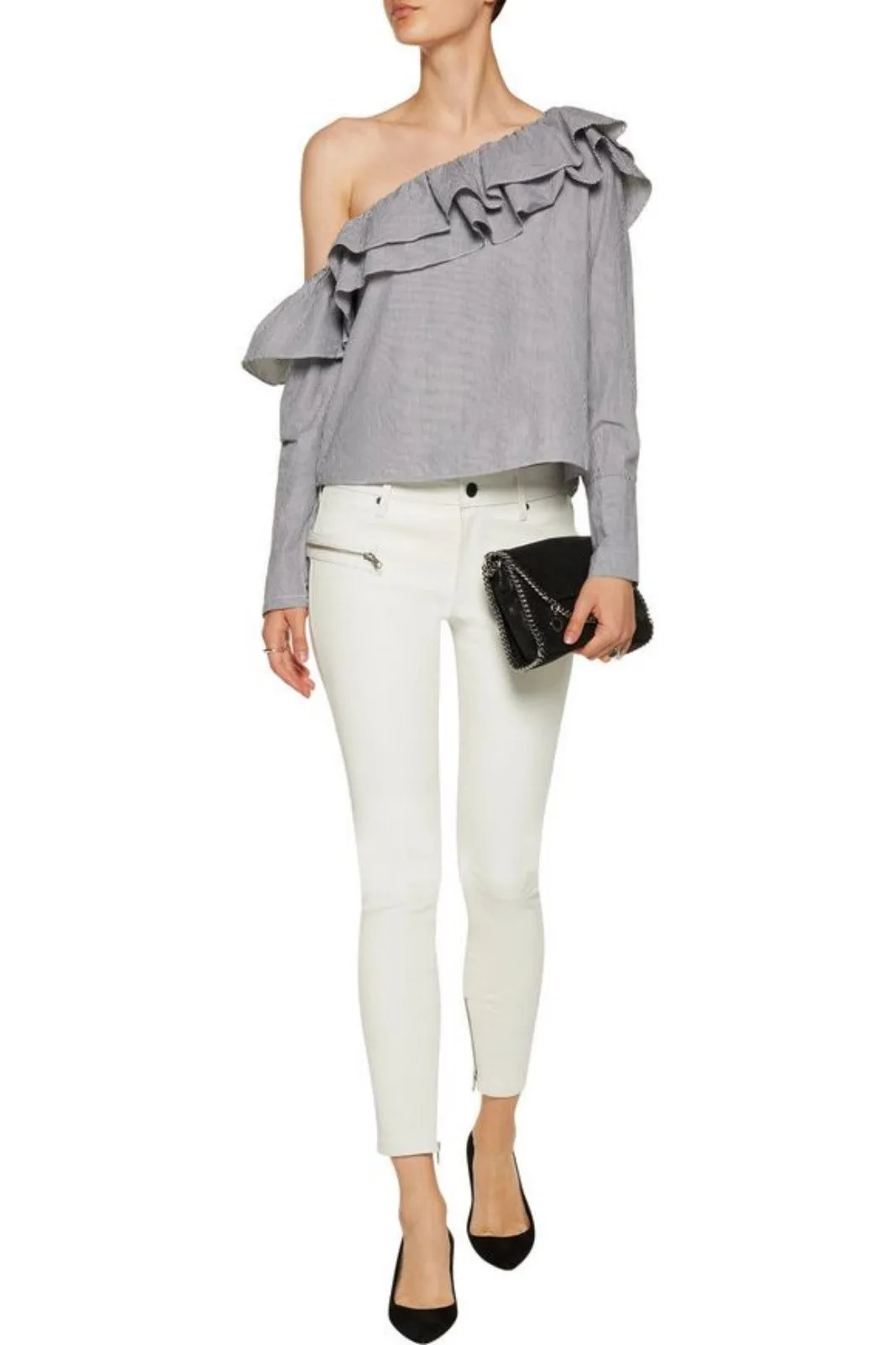 Women's Slim Fit Skinny White Leather Capri Pants WP22