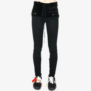 Womens Stone Denim Velvet Lace Up Jeans